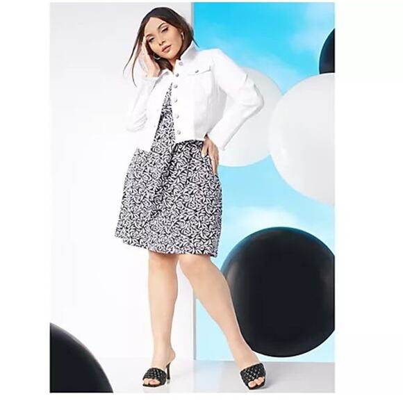 Isaac Mizrahi Live! 5X Black White Geo Rose Print Button Front Dress Plus Size - Picture 5 of 7